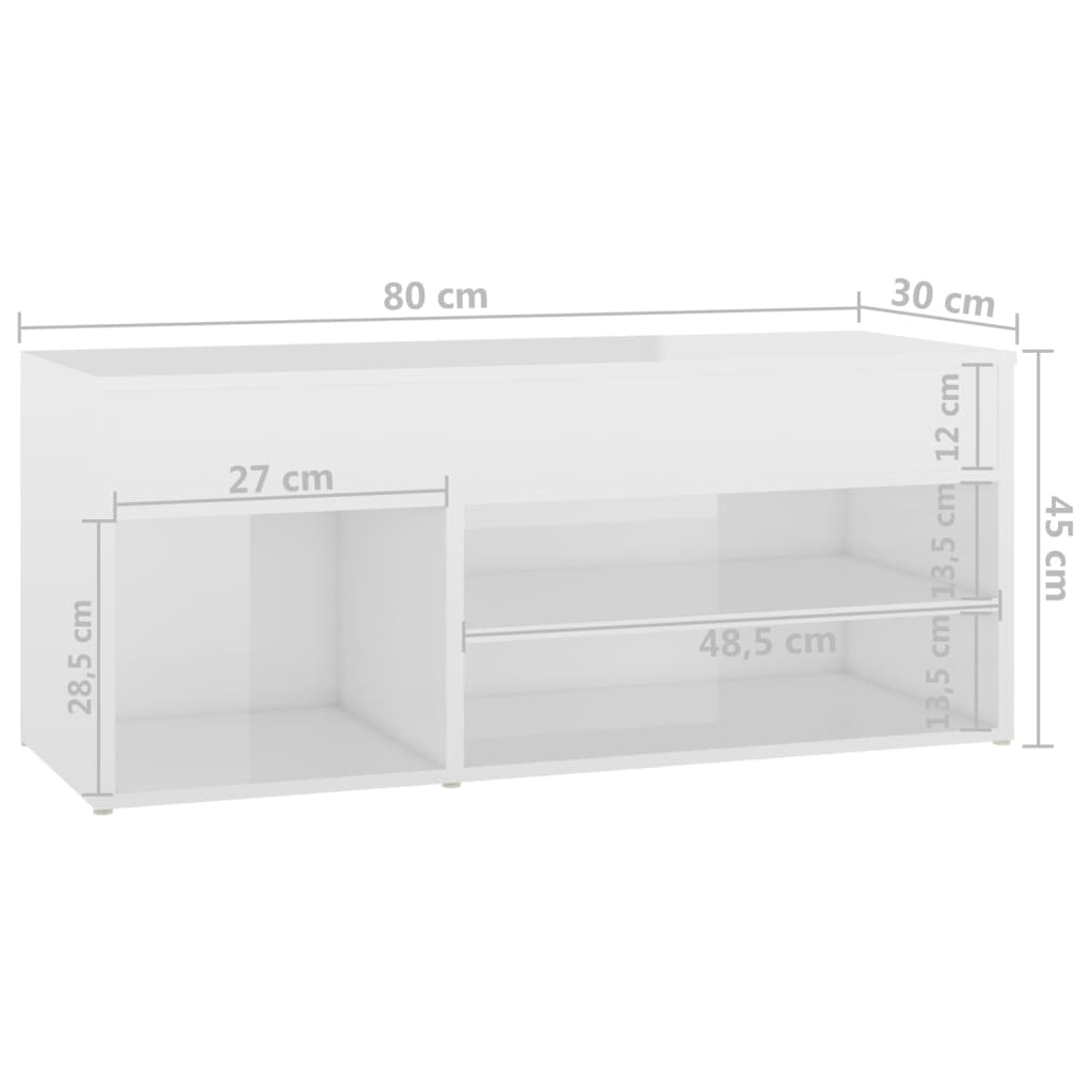 vidaXL Ławka z miejscem na buty, wysoki połysk, biała, 80x30x45 cm