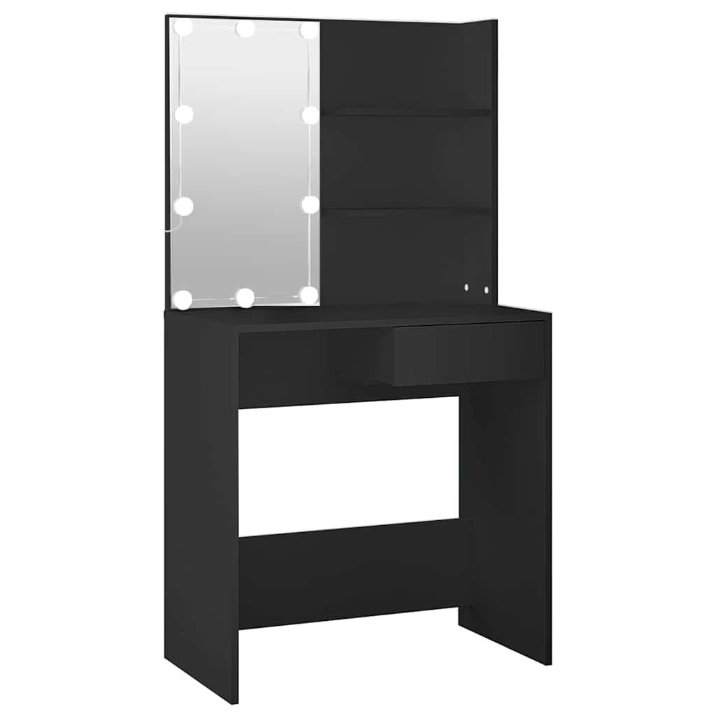 vidaXL Toaletka z oświetleniem LED, czarna, 74,5x40x141 cm