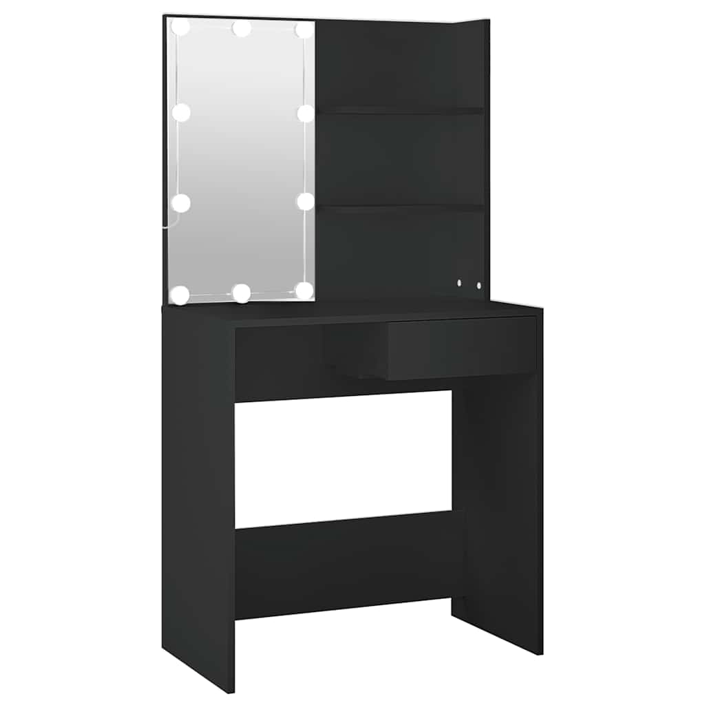 vidaXL Toaletka z oświetleniem LED, czarna, 74,5x40x141 cm