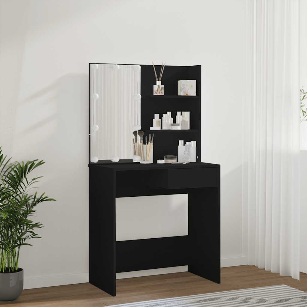 vidaXL Toaletka z oświetleniem LED, czarna, 74,5x40x141 cm