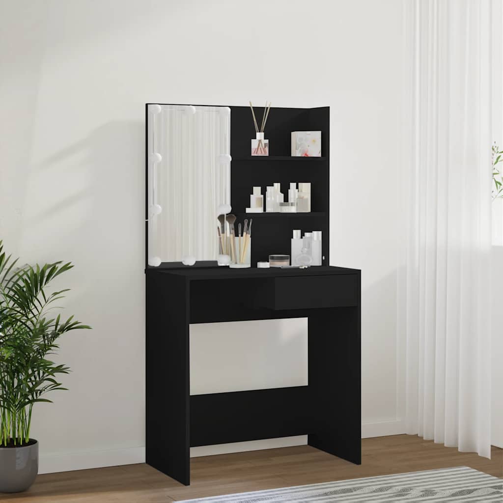 vidaXL Toaletka z oświetleniem LED, czarna, 74,5x40x141 cm