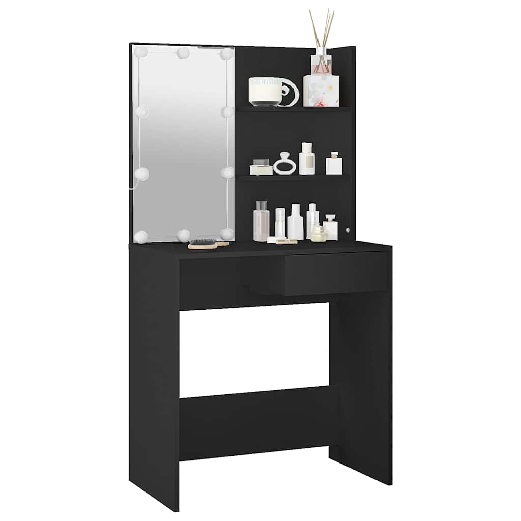 vidaXL Toaletka z oświetleniem LED, czarna, 74,5x40x141 cm