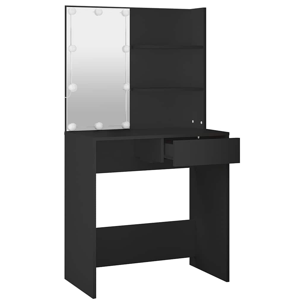 vidaXL Toaletka z oświetleniem LED, czarna, 74,5x40x141 cm