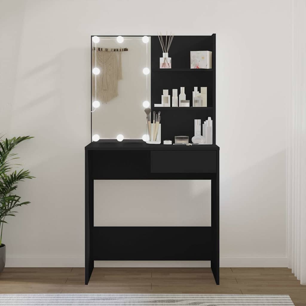 vidaXL Toaletka z oświetleniem LED, czarna, 74,5x40x141 cm