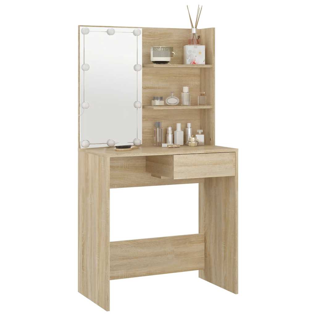 vidaXL Toaletka z LED, dąb sonoma, 74,5x40x141 cm