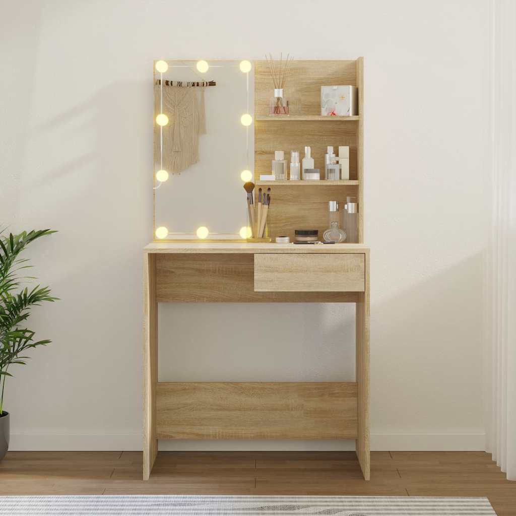 vidaXL Toaletka z LED, dąb sonoma, 74,5x40x141 cm