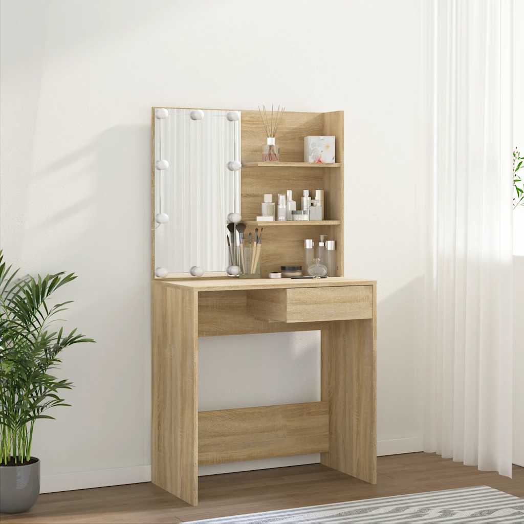 vidaXL Toaletka z LED, dąb sonoma, 74,5x40x141 cm