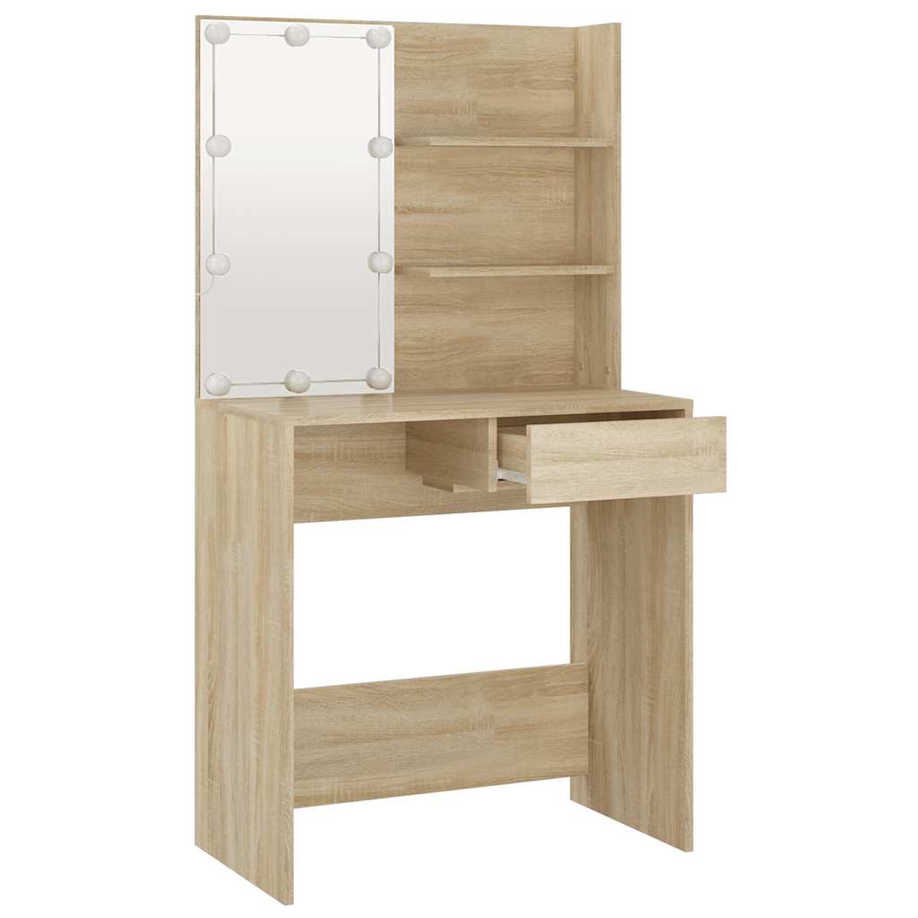 vidaXL Toaletka z LED, dąb sonoma, 74,5x40x141 cm