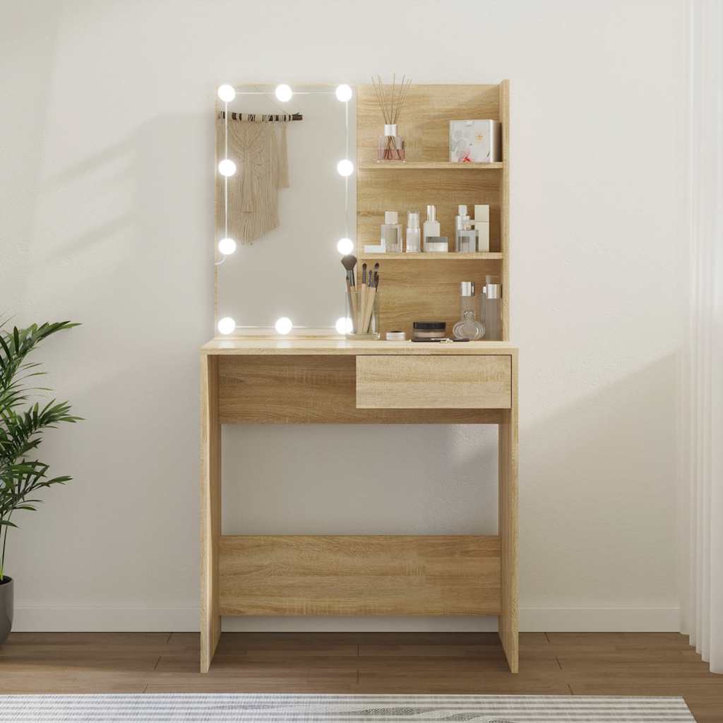 vidaXL Toaletka z LED, dąb sonoma, 74,5x40x141 cm