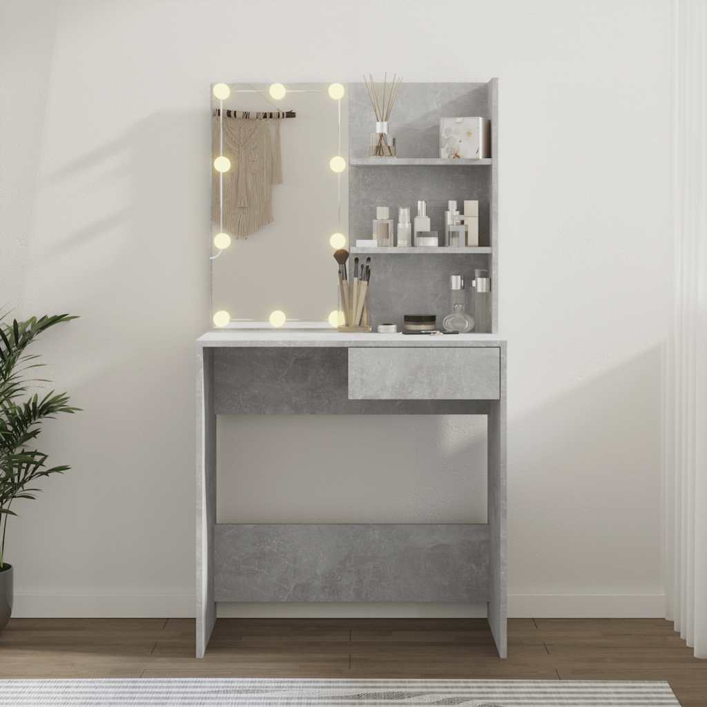 vidaXL Toaletka z oświetleniem LED, betonowa szarość, 74,5x40x141 cm