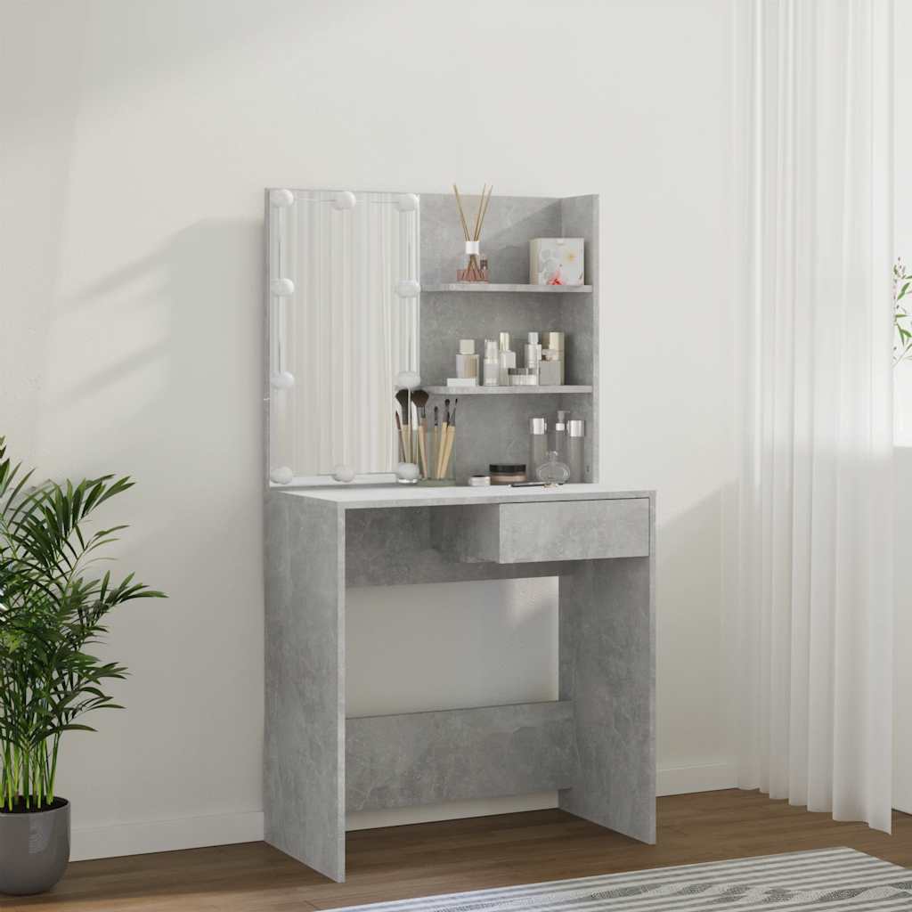 vidaXL Toaletka z oświetleniem LED, betonowa szarość, 74,5x40x141 cm