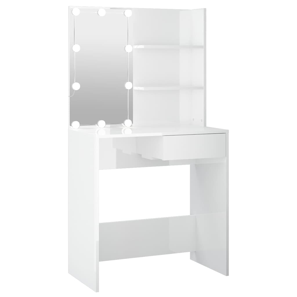 vidaXL Toaletka z oświetleniem LED, biała, połysk, 74,5x40x141 cm