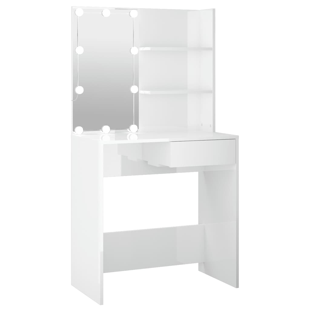vidaXL Toaletka z oświetleniem LED, biała, połysk, 74,5x40x141 cm