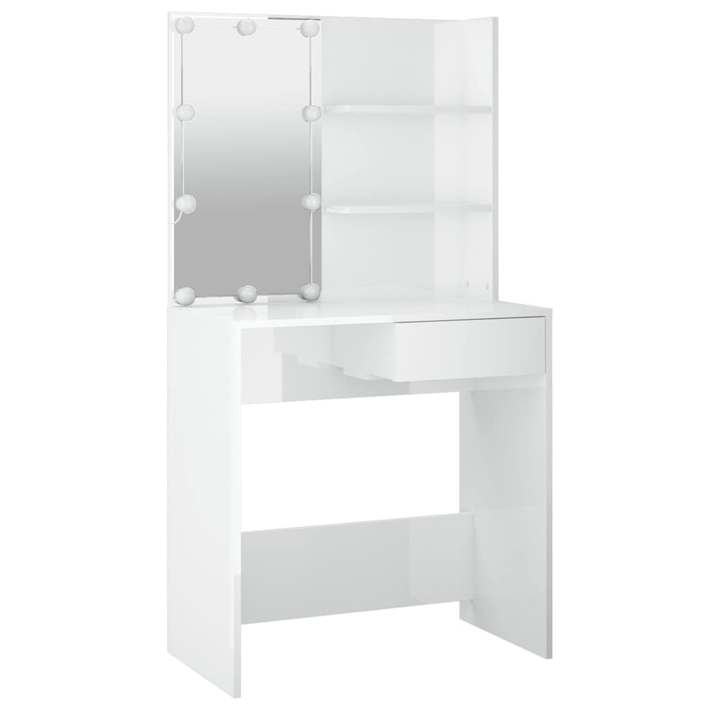 vidaXL Toaletka z oświetleniem LED, biała, połysk, 74,5x40x141 cm