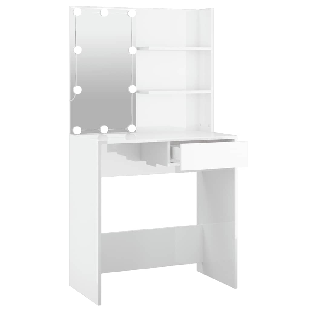 vidaXL Toaletka z oświetleniem LED, biała, połysk, 74,5x40x141 cm