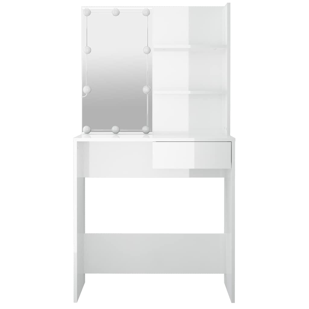 vidaXL Toaletka z oświetleniem LED, biała, połysk, 74,5x40x141 cm