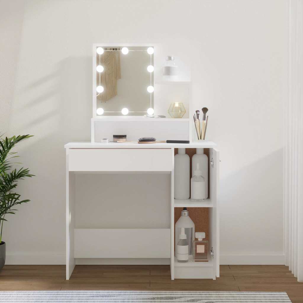 vidaXL Toaletka z oświetleniem LED, biała, 86,5x35x136 cm