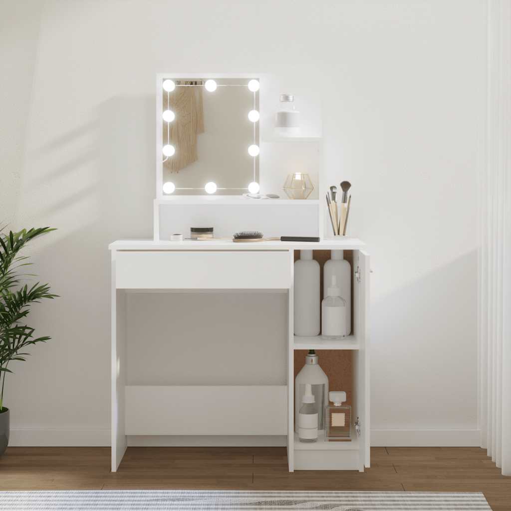 vidaXL Toaletka z oświetleniem LED, biała, 86,5x35x136 cm