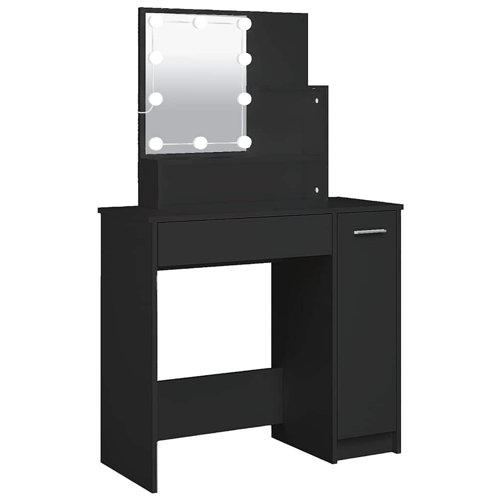 vidaXL Toaletka z oświetleniem LED, czarna, 86,5x35x136 cm