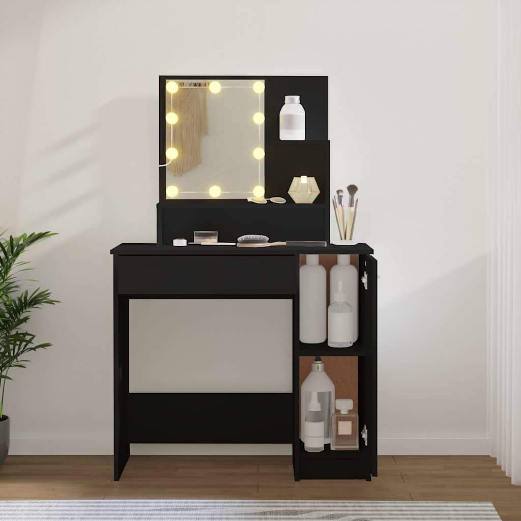 vidaXL Toaletka z oświetleniem LED, czarna, 86,5x35x136 cm