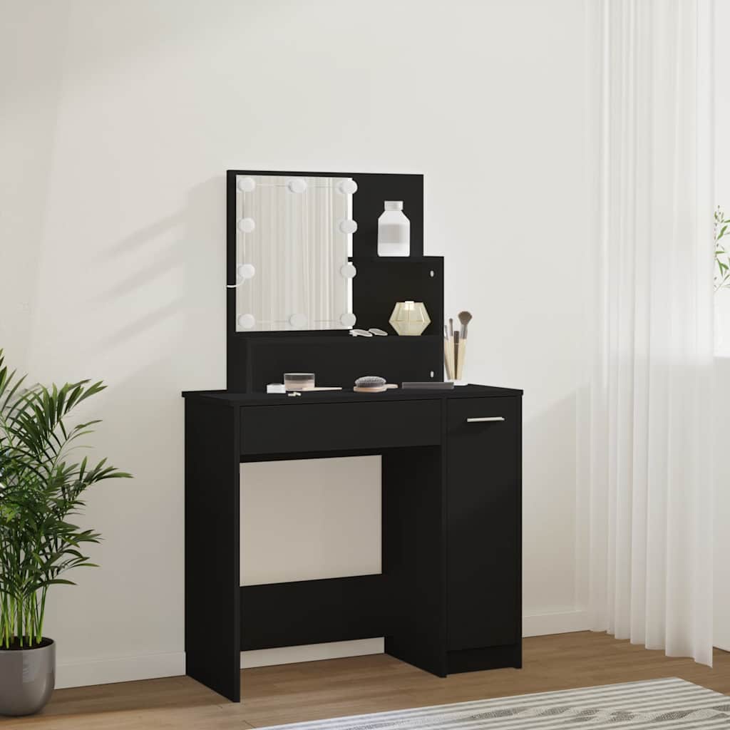 vidaXL Toaletka z oświetleniem LED, czarna, 86,5x35x136 cm