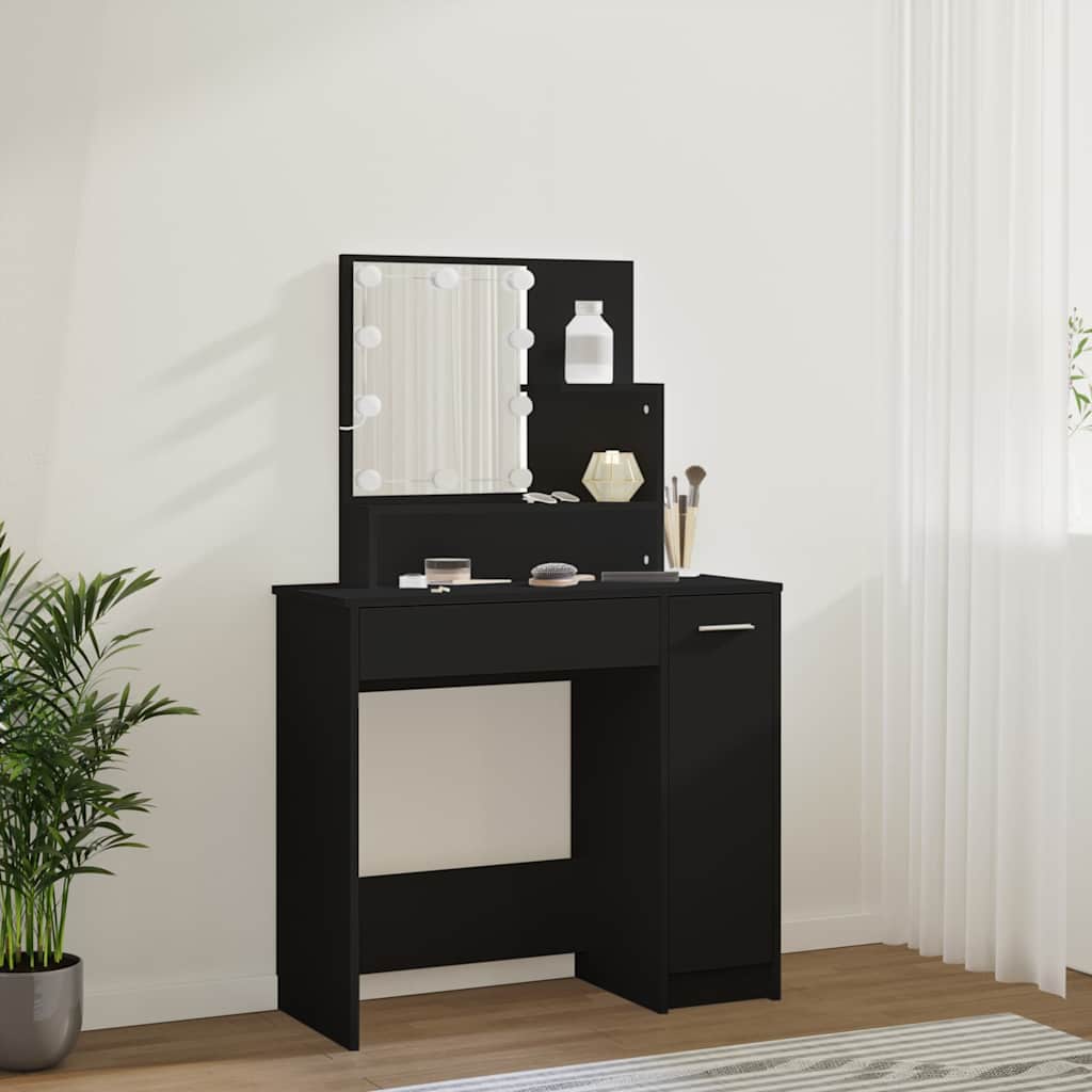 vidaXL Toaletka z oświetleniem LED, czarna, 86,5x35x136 cm
