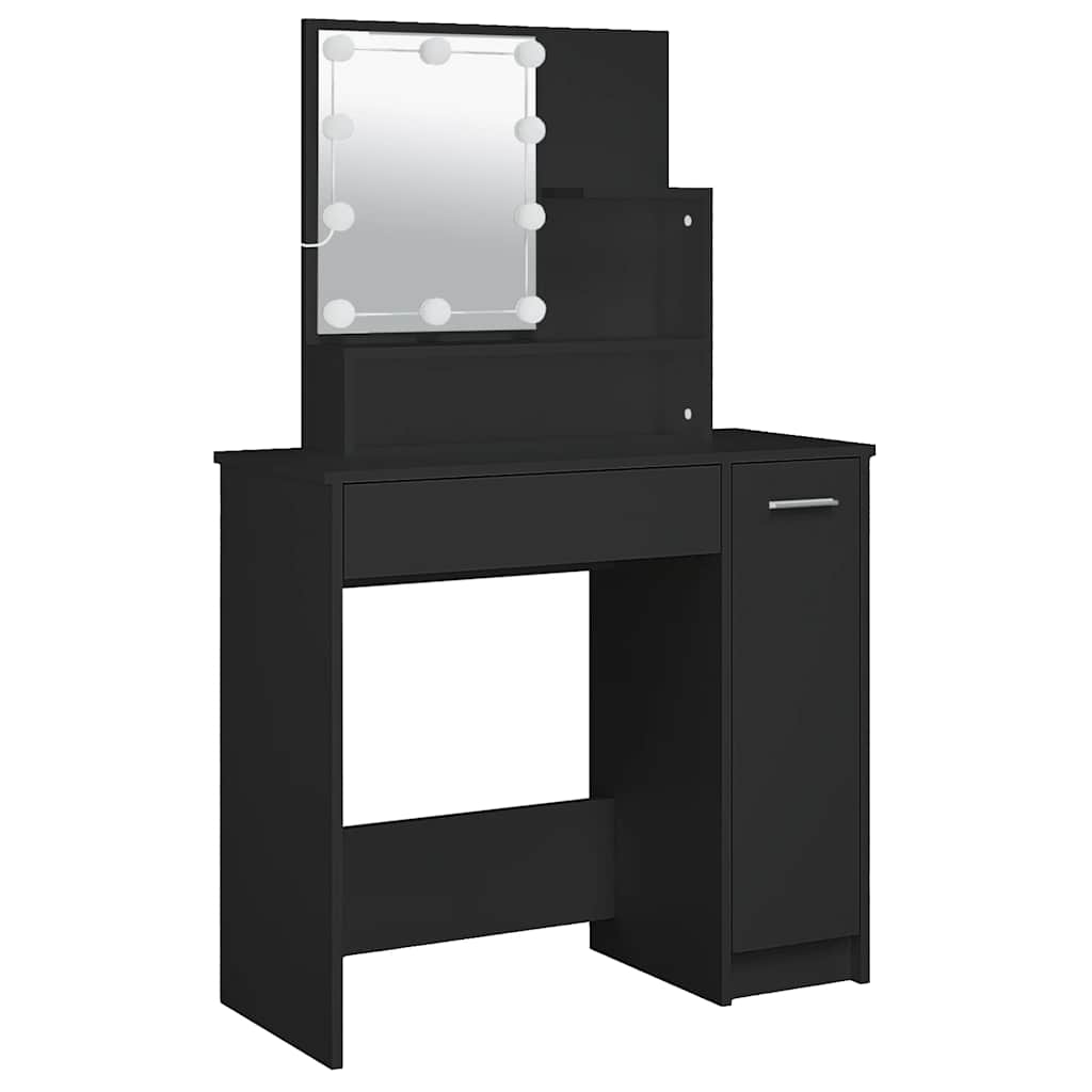 vidaXL Toaletka z oświetleniem LED, czarna, 86,5x35x136 cm