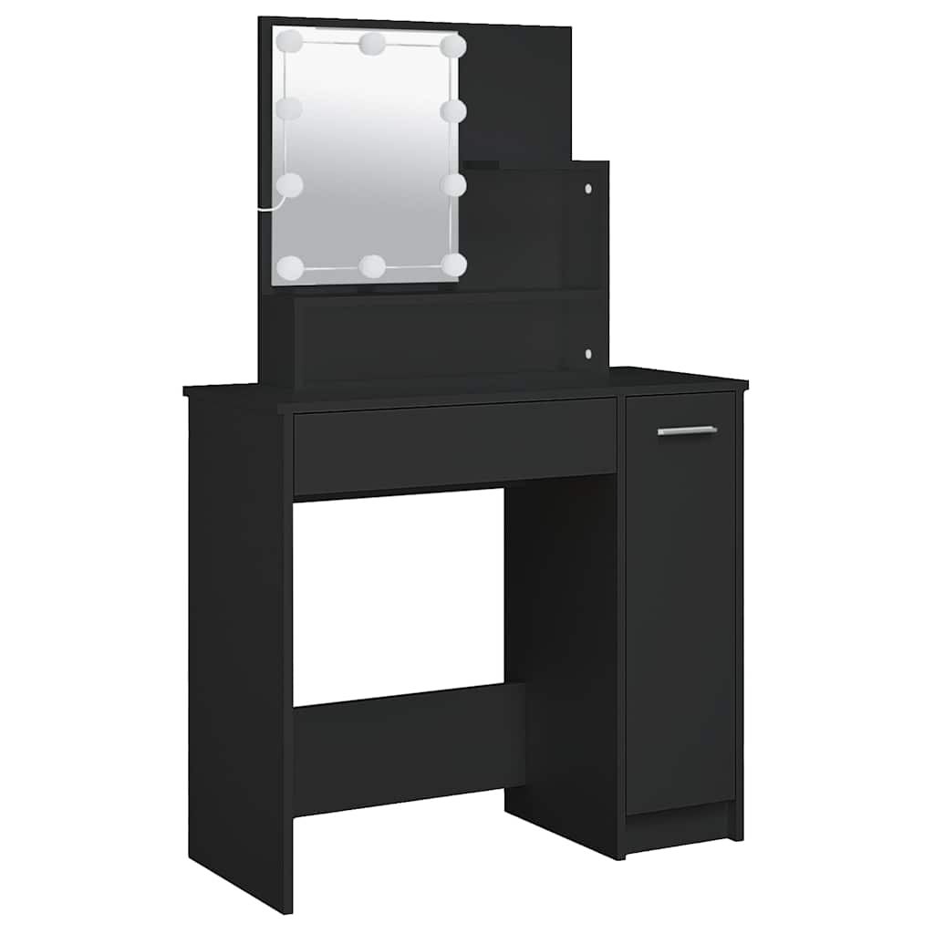 vidaXL Toaletka z oświetleniem LED, czarna, 86,5x35x136 cm