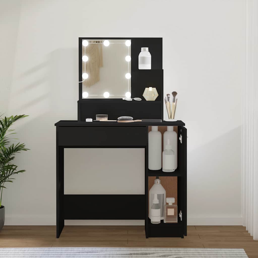 vidaXL Toaletka z oświetleniem LED, czarna, 86,5x35x136 cm