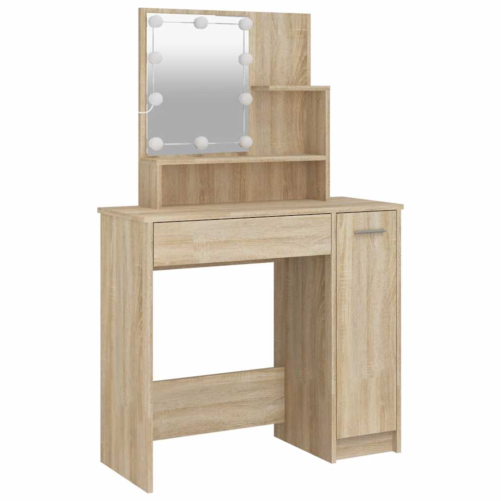 vidaXL Toaletka z oświetleniem LED, dąb sonoma, 86,5x35x136 cm