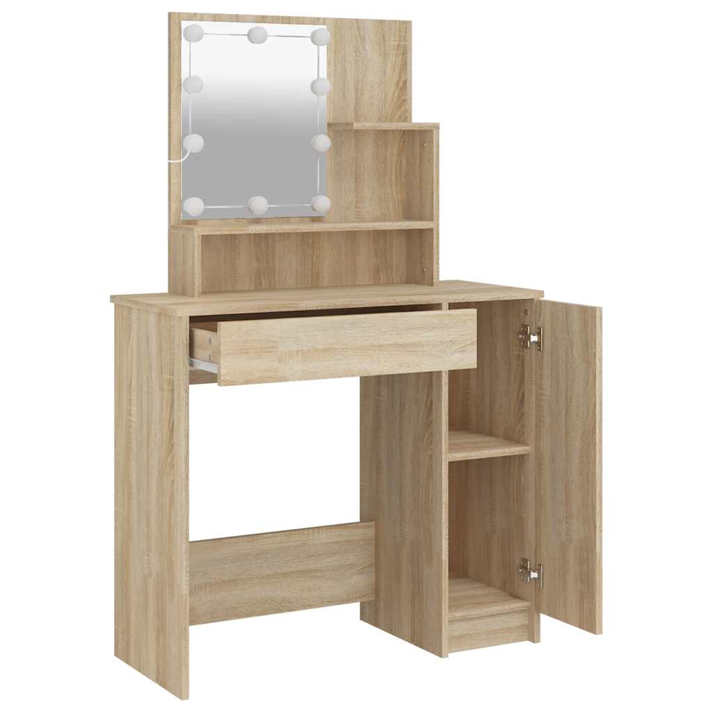 vidaXL Toaletka z oświetleniem LED, dąb sonoma, 86,5x35x136 cm