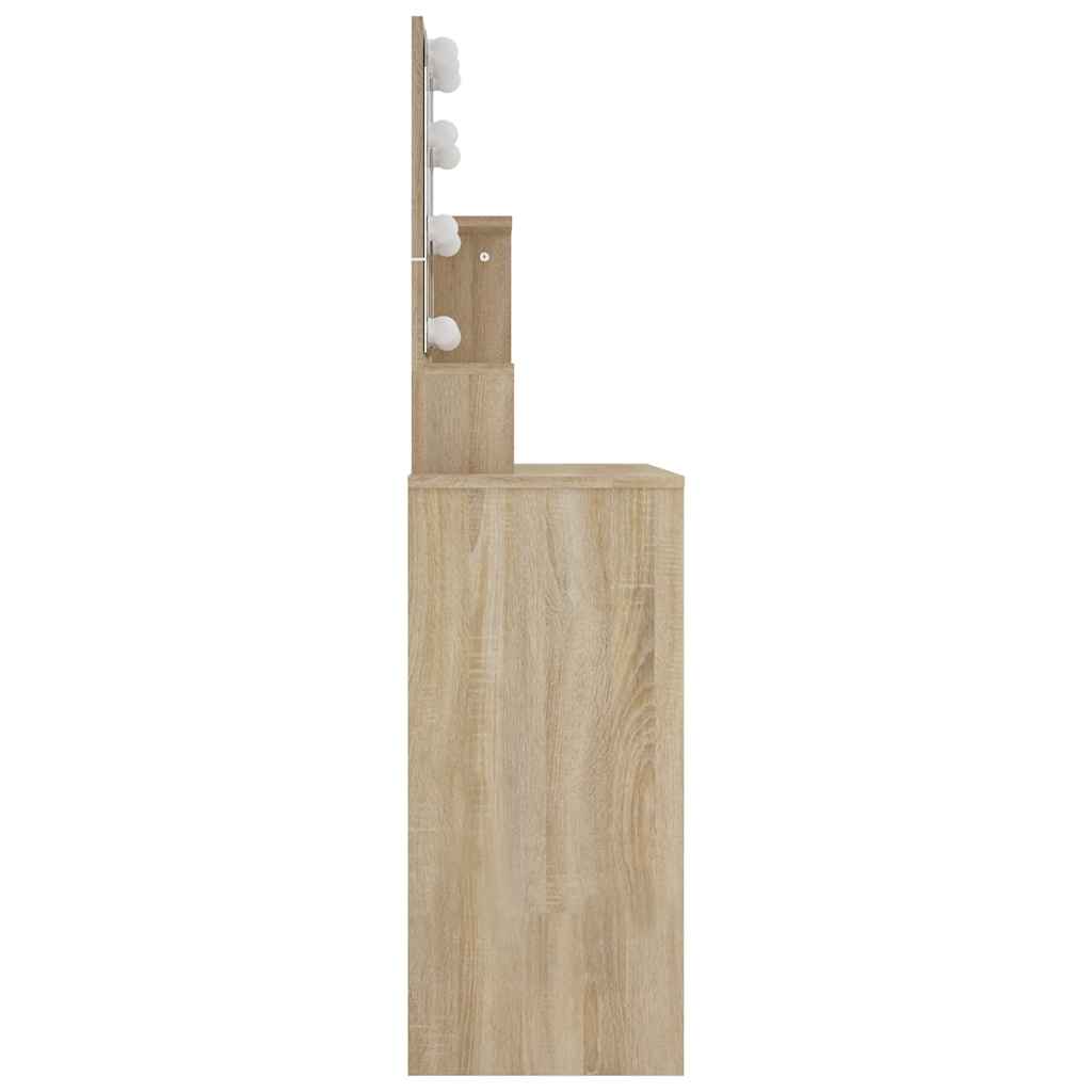 vidaXL Toaletka z oświetleniem LED, dąb sonoma, 86,5x35x136 cm