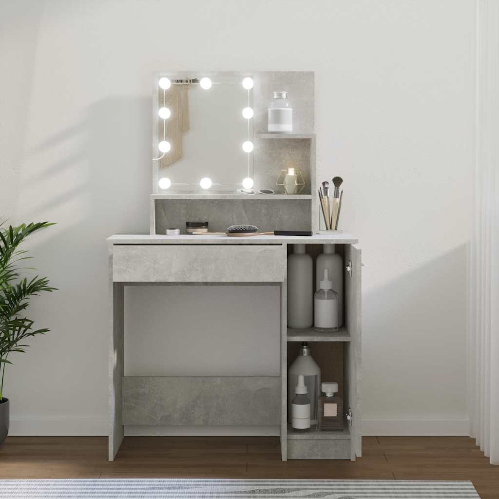 vidaXL Toaletka z oświetleniem LED, betonowa szarość, 86,5x35x136 cm