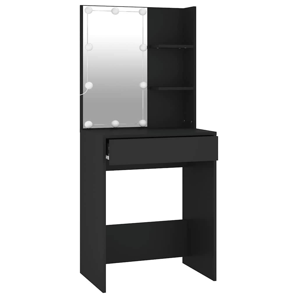 vidaXL Toaletka z oświetleniem LED, czarna, 60x40x140 cm