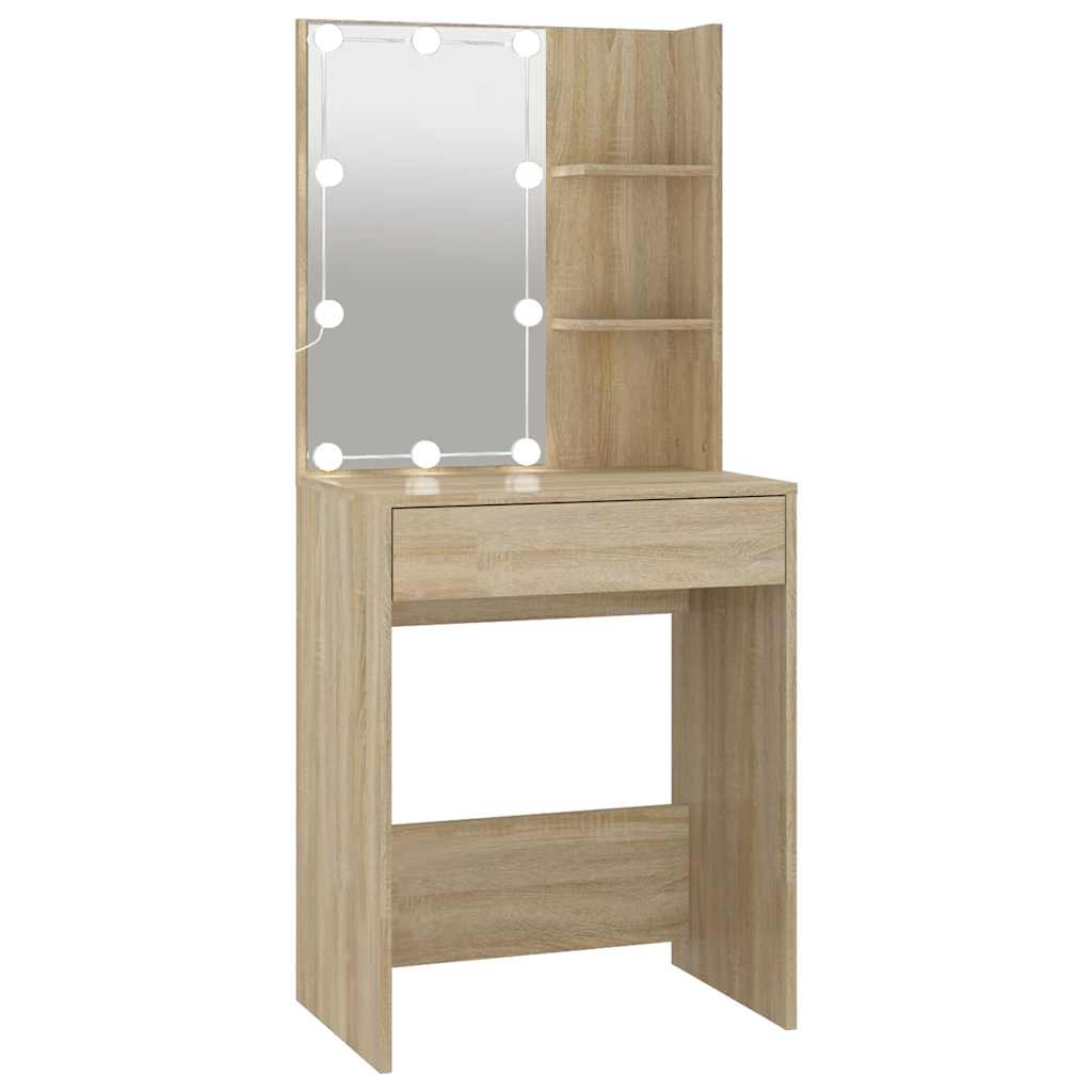 vidaXL Toaletka z oświetleniem LED, dąb sonoma, 60x40x140 cm