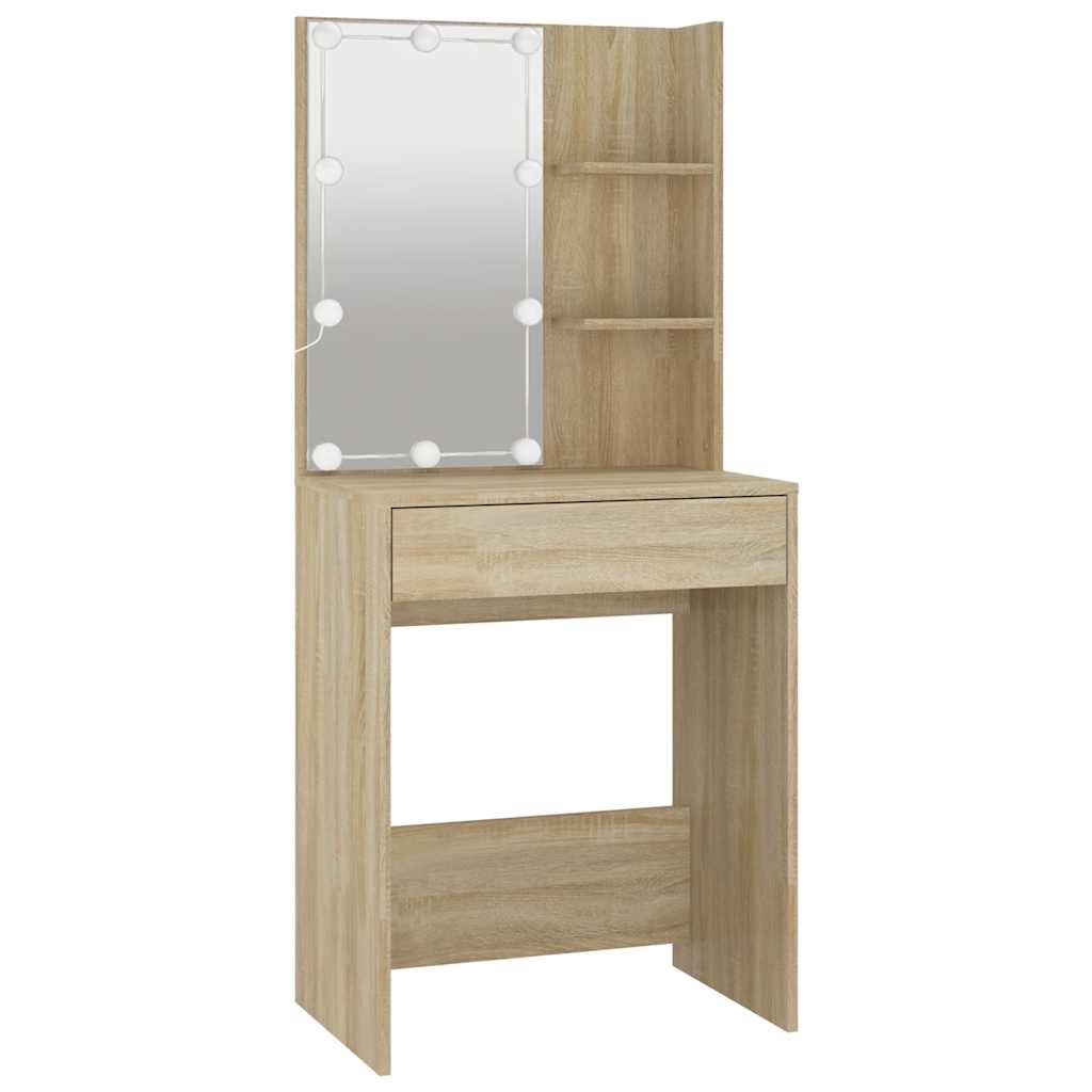 vidaXL Toaletka z oświetleniem LED, dąb sonoma, 60x40x140 cm