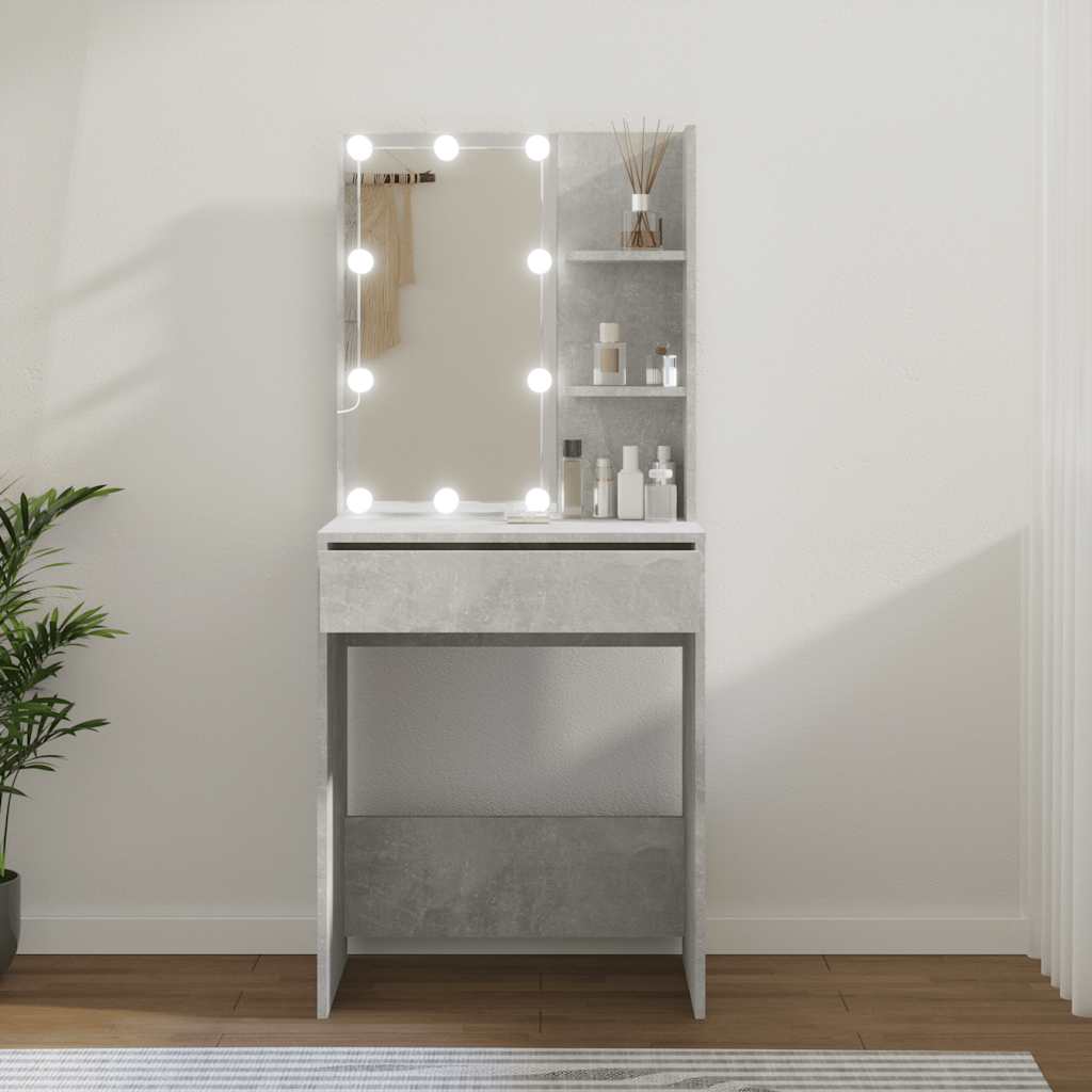 vidaXL Toaletka z oświetleniem LED, betonowa szarość, 60x40x140 cm