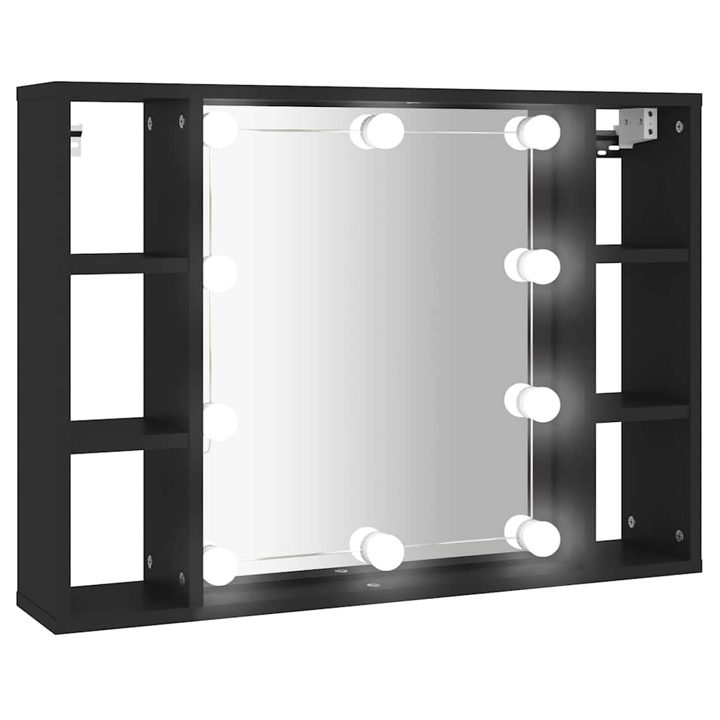 vidaXL Szafka z lustrem i oświetleniem LED, czarna, 76x15x55 cm