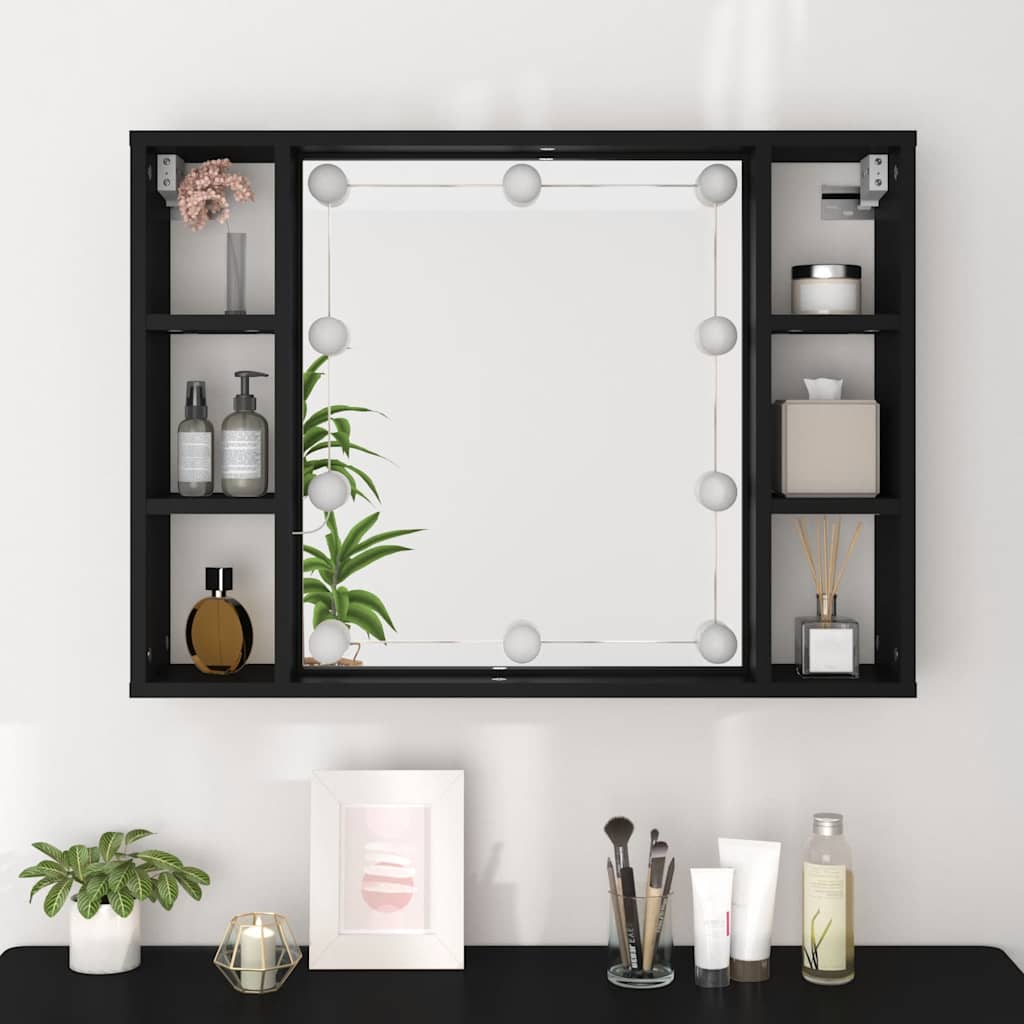 vidaXL Szafka z lustrem i oświetleniem LED, czarna, 76x15x55 cm