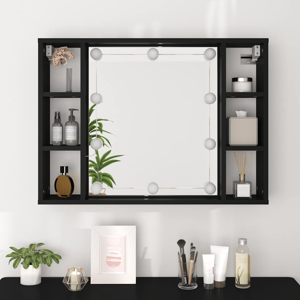 vidaXL Szafka z lustrem i oświetleniem LED, czarna, 76x15x55 cm