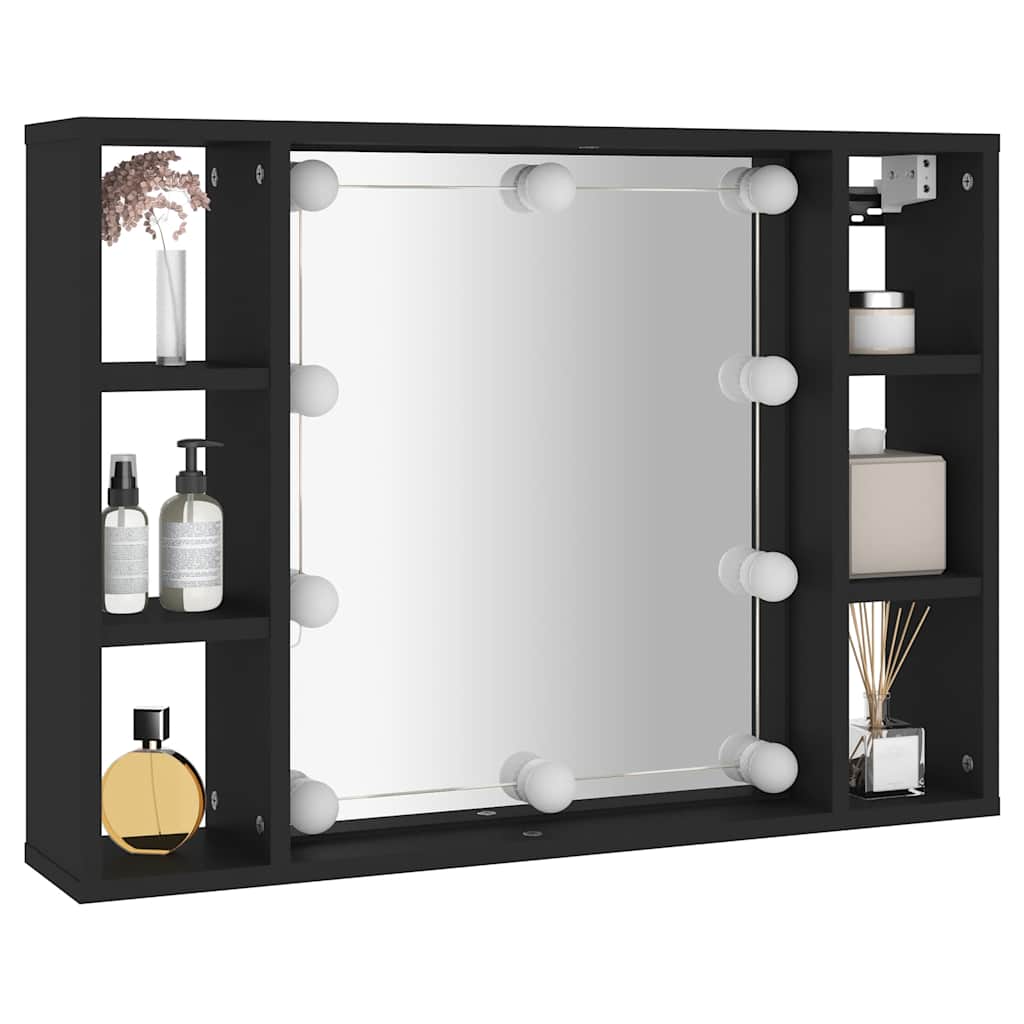 vidaXL Szafka z lustrem i oświetleniem LED, czarna, 76x15x55 cm