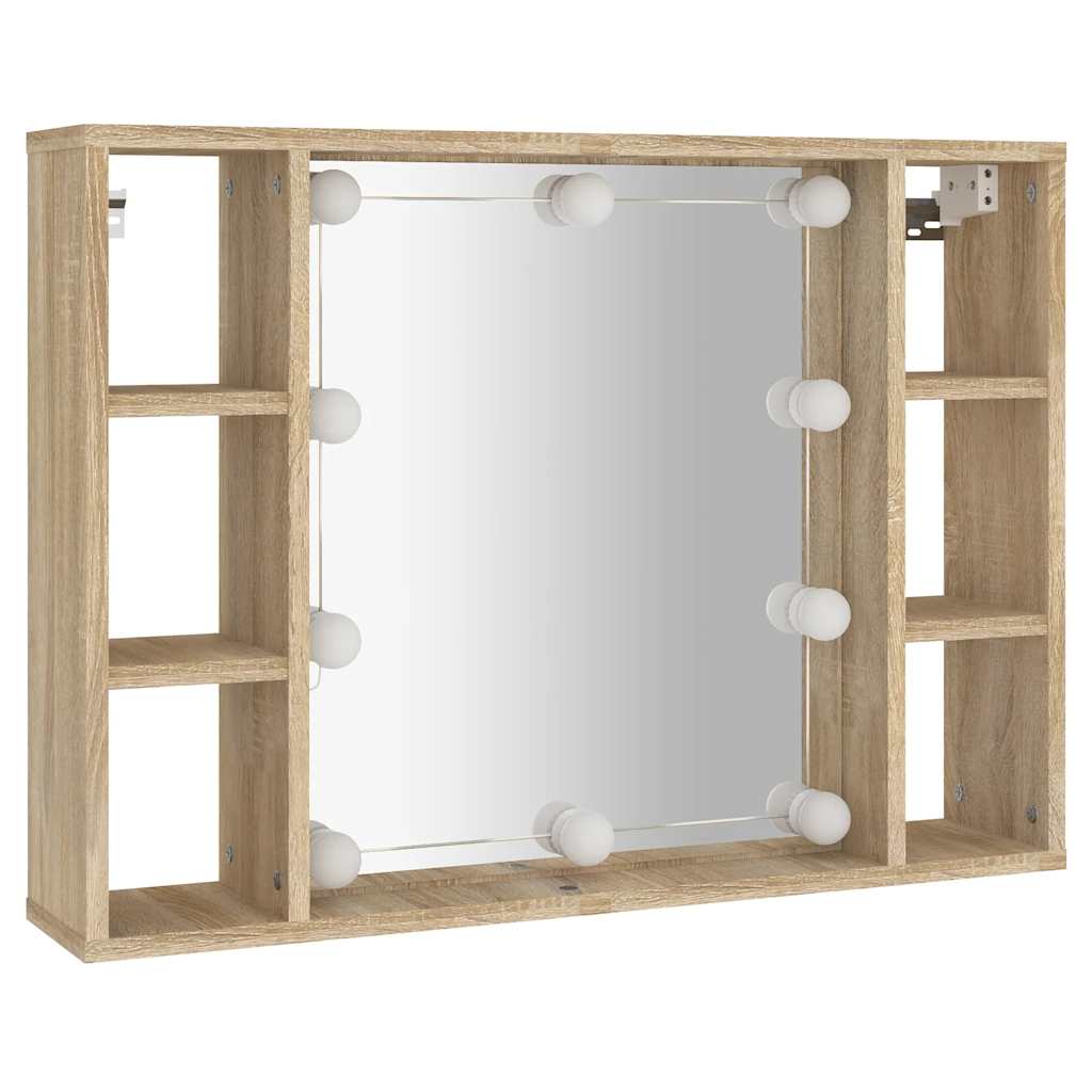 vidaXL Szafka z lustrem i oświetleniem LED, dąb sonoma, 76x15x55 cm