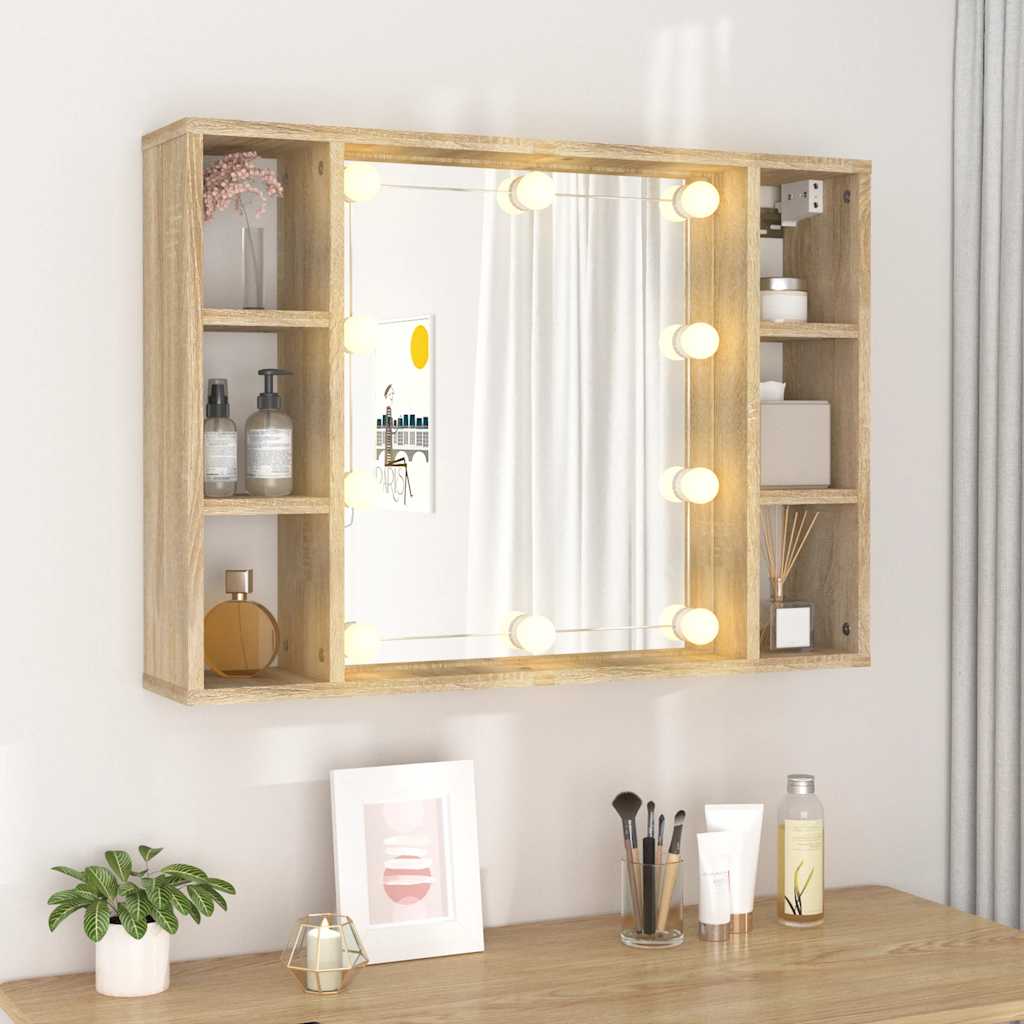 vidaXL Szafka z lustrem i oświetleniem LED, dąb sonoma, 76x15x55 cm