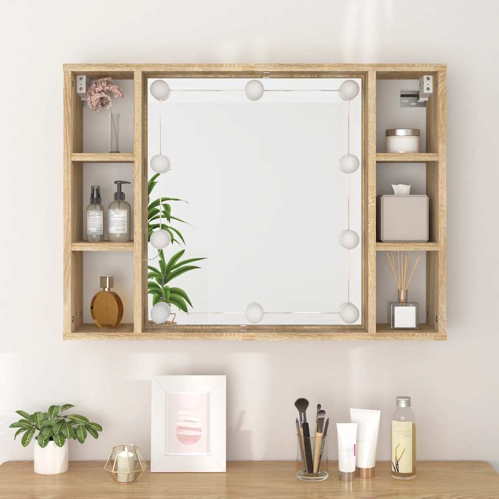 vidaXL Szafka z lustrem i oświetleniem LED, dąb sonoma, 76x15x55 cm