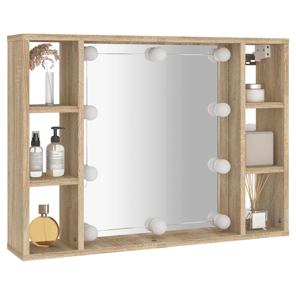 vidaXL Szafka z lustrem i oświetleniem LED, dąb sonoma, 76x15x55 cm
