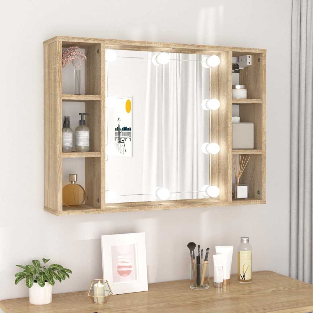 vidaXL Szafka z lustrem i oświetleniem LED, dąb sonoma, 76x15x55 cm