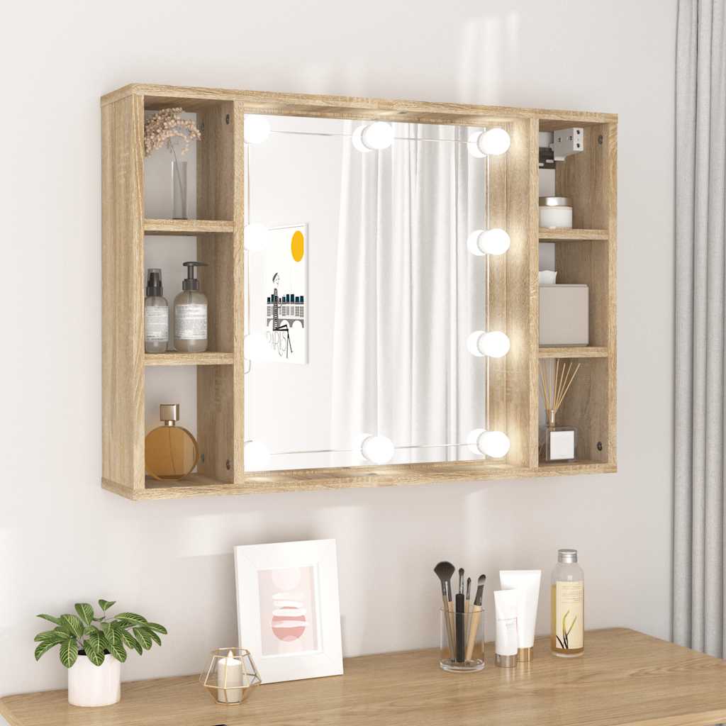 vidaXL Szafka z lustrem i oświetleniem LED, dąb sonoma, 76x15x55 cm