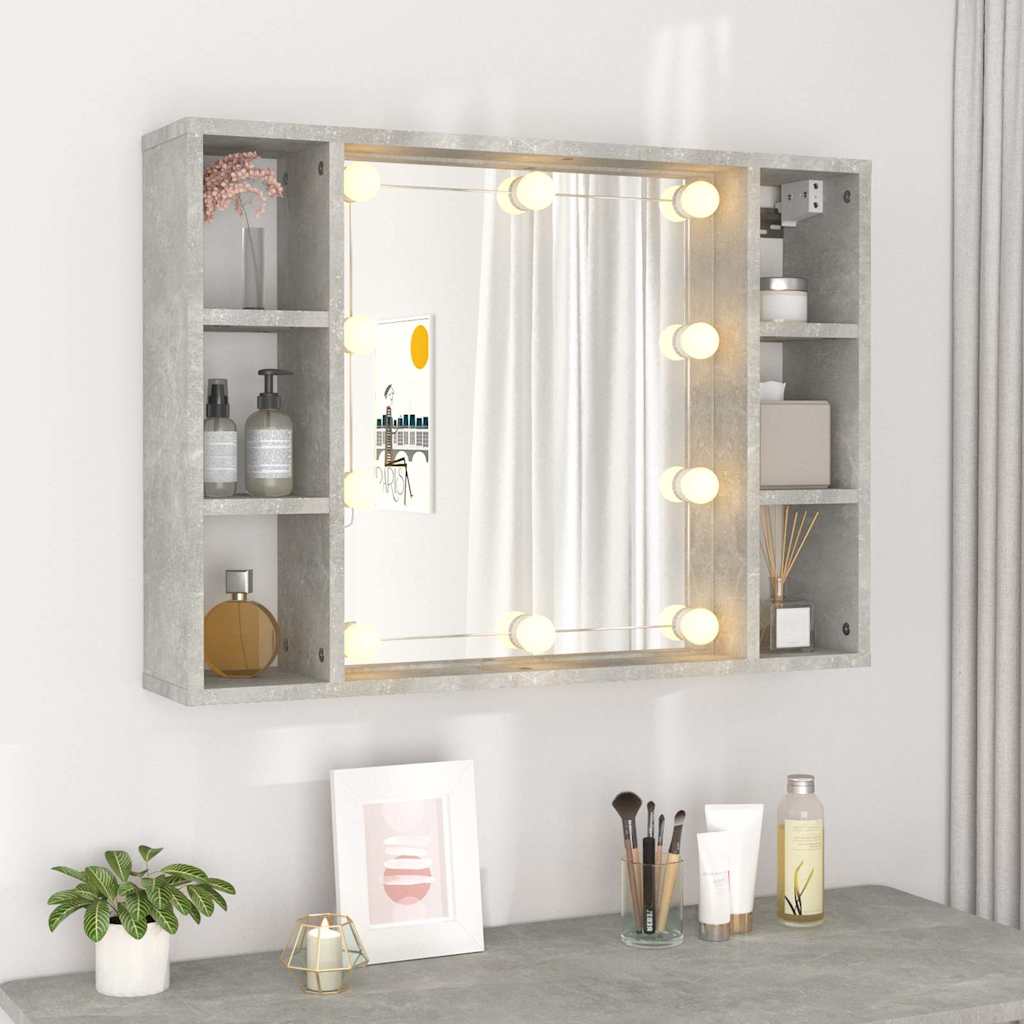vidaXL Szafka z lustrem i oświetleniem LED, szary beton, 76x15x55 cm