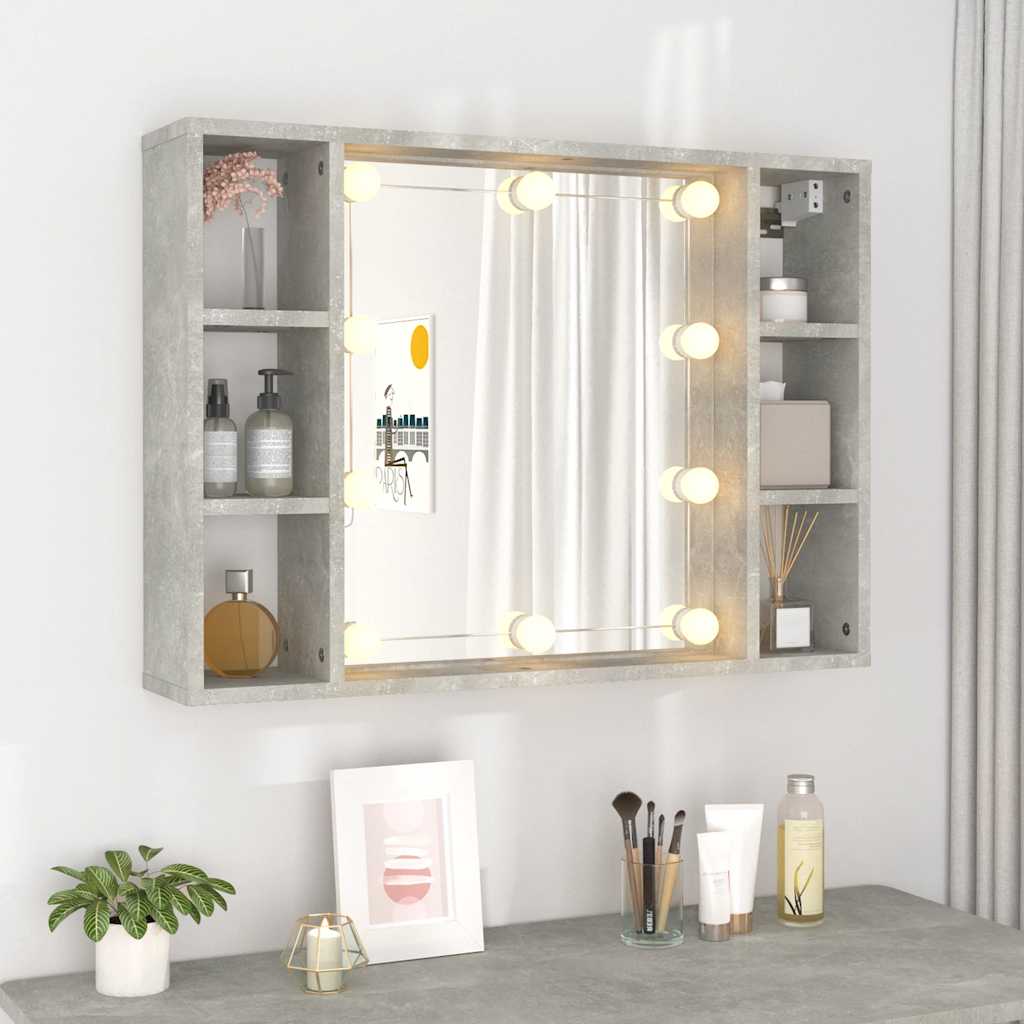vidaXL Szafka z lustrem i oświetleniem LED, szary beton, 76x15x55 cm