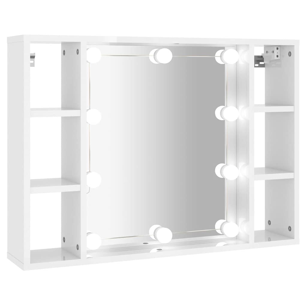 vidaXL Szafka z lustrem i LED, biała z połyskiem, 76x15x55 cm